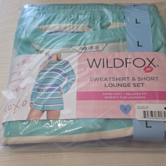 NEW Wildfox Blue, Teal and White Striped Pajama Set - Sz Large - Picture 4 of 5